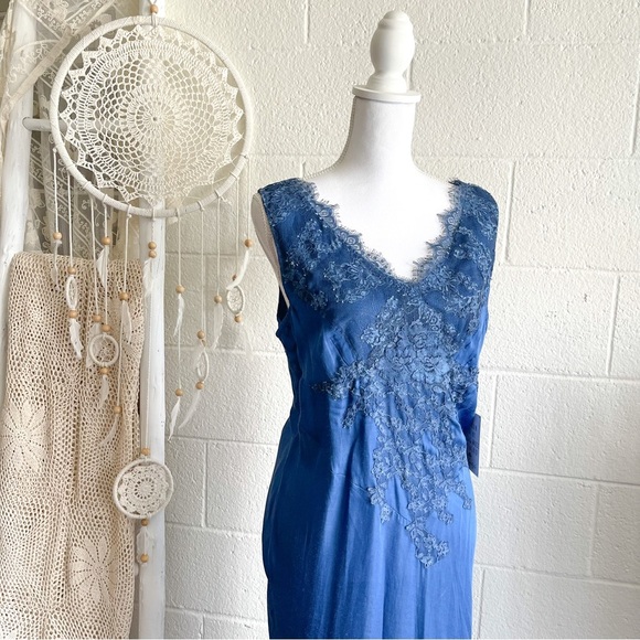 NWT Free People X Brenda Knight Lace Maxi Slip Dress - Royal Blue - Picture 8 of 16